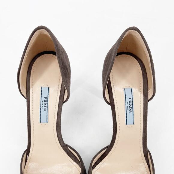 Prada IT 40 Graphite Suede D’Orsay Pumps with Oversized Buckle New with Box - Picture 8 of 13